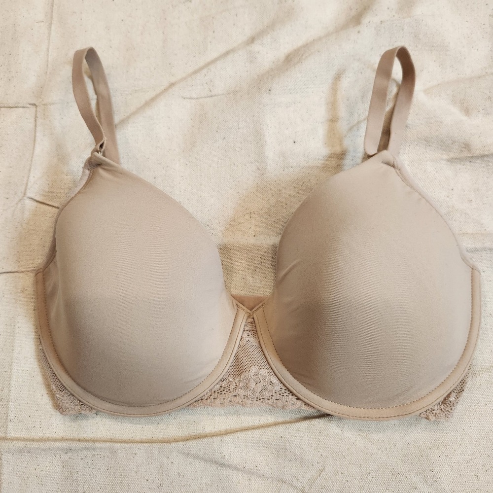 Natori Bliss Perfection Contour Underwire Bra Cafe Nude Size 30G Lace Trim Beige